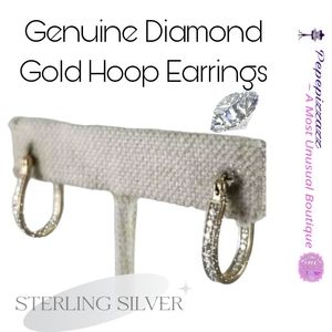 14k GENUINE DIAMOND gold/ 925 HOOP EARRINGS 😍